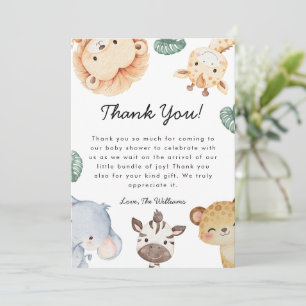 Tarjeta De Agradecimiento Decoración de Baby Shower de Animal Safari Wild On