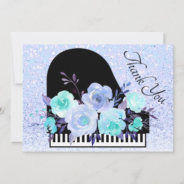 Tarjeta De Agradecimiento decoración de piano de ramo azul (Anverso)