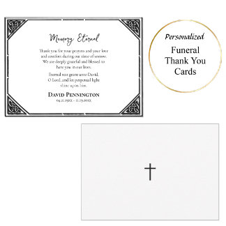 Tarjeta De Agradecimiento Decorative Black and White Orthodox Funeral