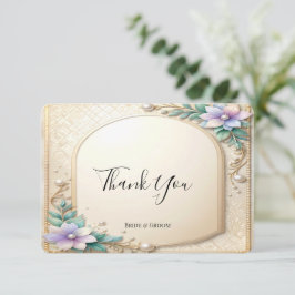 Tarjeta De Agradecimiento Decorative Floral Frame with Pearls Thank You Card
