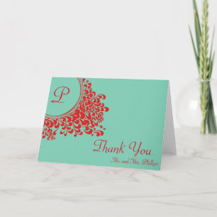 Tarjeta De Agradecimiento Decorativo De Floral Swirl Con Las Gracias Inicial