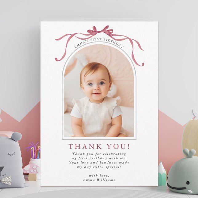 Tarjeta De Agradecimiento Deep Blush Pink Bow Birthday Arch Photo (Subido por el creador)