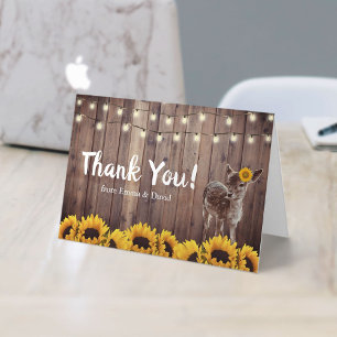 Tarjeta De Agradecimiento Deer Baby Shower Rustic Sunflower Gracias