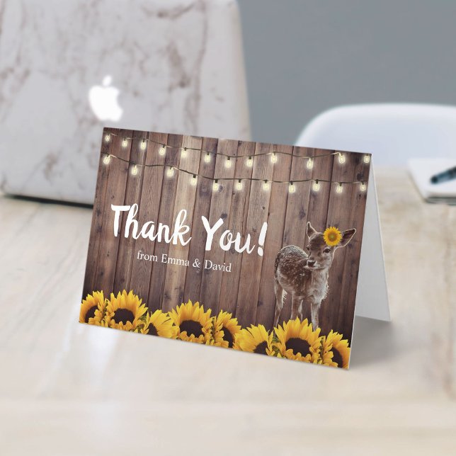 Tarjeta De Agradecimiento Deer Baby Shower Rustic Sunflower Gracias (Subido por el creador)