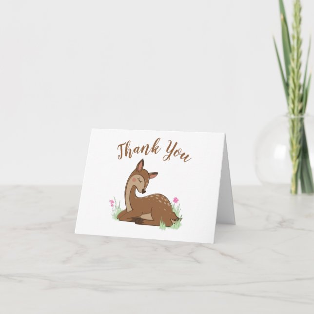 Tarjeta De Agradecimiento Deer Baby Shower Woodland Fawn Pink (Anverso)