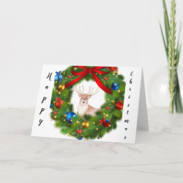 Tarjeta De Agradecimiento Deer looking through a Christmas Wreath