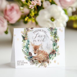 Tarjeta De Agradecimiento Deer Winter Woodland Frío fuera de Baby Shower