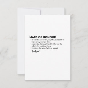 Tarjeta De Agradecimiento Definición de Dama de Honor – Divertida y Sentimen