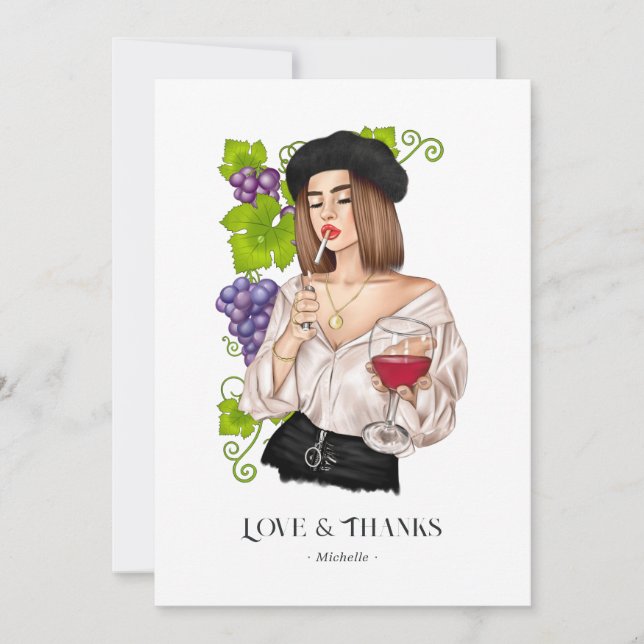 Tarjeta De Agradecimiento Degustación de vino Chica francés (Anverso)