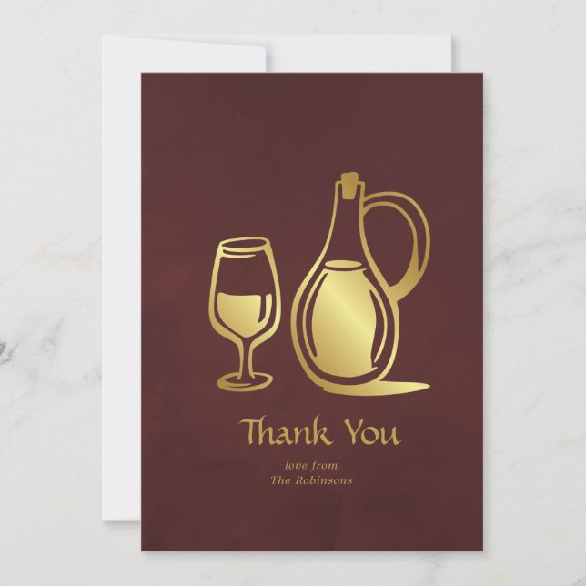 Tarjeta De Agradecimiento Degustación de vino de Borgoña y Oro (Anverso)