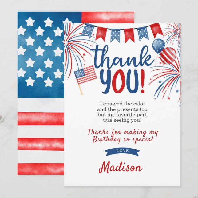 Tarjeta de agradecimiento del 4 de julio