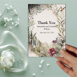 Tarjeta de agradecimiento del anillo de flores y r