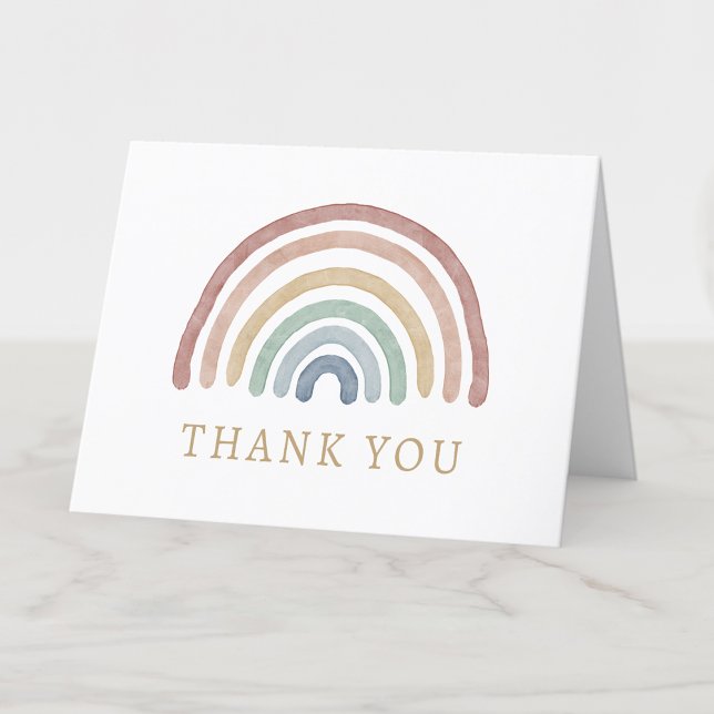 Tarjeta de agradecimiento del arcoiris del Boho (Boho Watercolor Colorful Rainbow Thank You Card by Painted Paperie
)