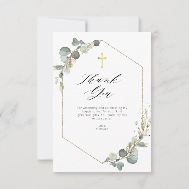 tarjeta de agradecimiento del bautismo elegante eu (Anverso)