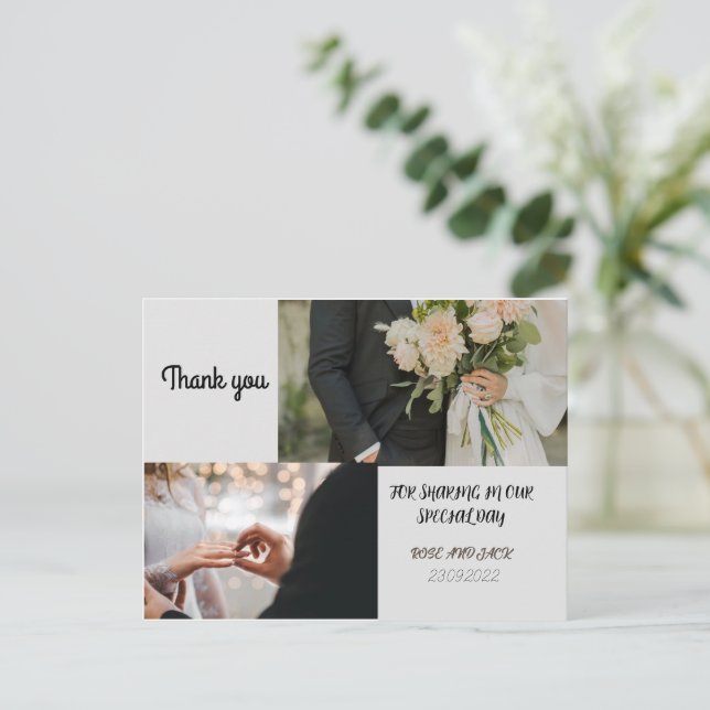 tarjeta de agradecimiento del boda (Anverso de pie)