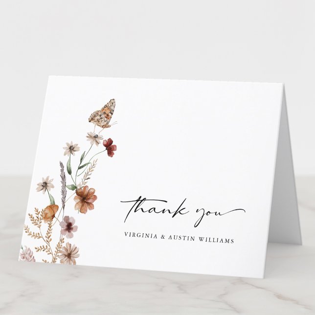 Tarjeta de agradecimiento del Boda del Boho Blanco (White Boho Floral Wedding Thank You Card with Butterfly by Painted Paperie
)
