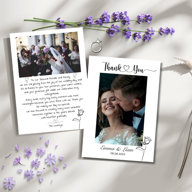 Tarjeta de agradecimiento del Boda fotográfico per (Custom Photo Wedding Thank You Card – Personalized Newlywed Postcard Design)