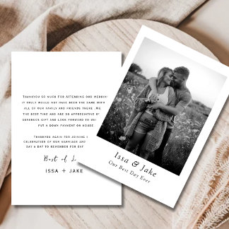 Tarjeta de agradecimiento del boda minimalista con