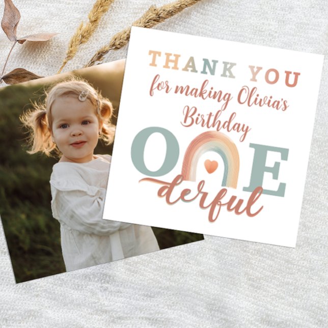 Tarjeta de agradecimiento del Boho Rainbow 1er cum (Photo Thank You Card)