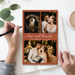 Tarjeta de agradecimiento del Collage de presupues<br><div class="desc">Presupuesto, Moderno, Elegante, Leer a mano 3 Collages de fotos Boda Rubor Gracias tarjeta personalizada de bajo presupuesto asequible THIN. boda minimalista: plantilla de tarjeta de agradecimiento con tres (3) fotos en la parte delantera y (1) una foto en la parte posterior. ***POR FAVOR, TEN EN CUENTA QUE! *** PAPEL...</div>