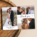 Tarjeta de agradecimiento del Collage de tipografí<br><div class="desc">Presupuesto, Minimalista Moderno Mano Elegante Letrado Script 4 Collage de fotos Boda Gracias tarjeta delgada personalizada de bajo presupuesto asequible. Elegante plantilla de tarjeta de agradecimiento boda con cuatro fotos en la parte delantera y una en la parte posterior. ***POR FAVOR, TEN EN CUENTA QUE! *** PAPEL PRESUPUESTARIO/VOLADOR ES PAPEL...</div>