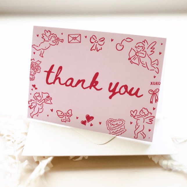 Tarjeta de agradecimiento del Día de San Valentín  (Hand Drawn Valentine Sweetheart Thank you card)