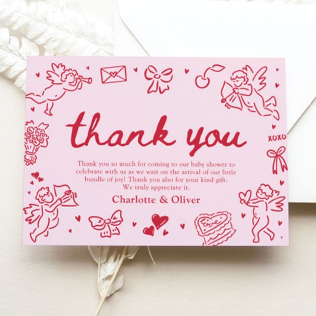 Tarjeta de agradecimiento del Día de San Valentín  (Hand Drawn Valentine Sweetheart Thank you card)