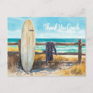 Tarjeta de agradecimiento del entrenador de surf  