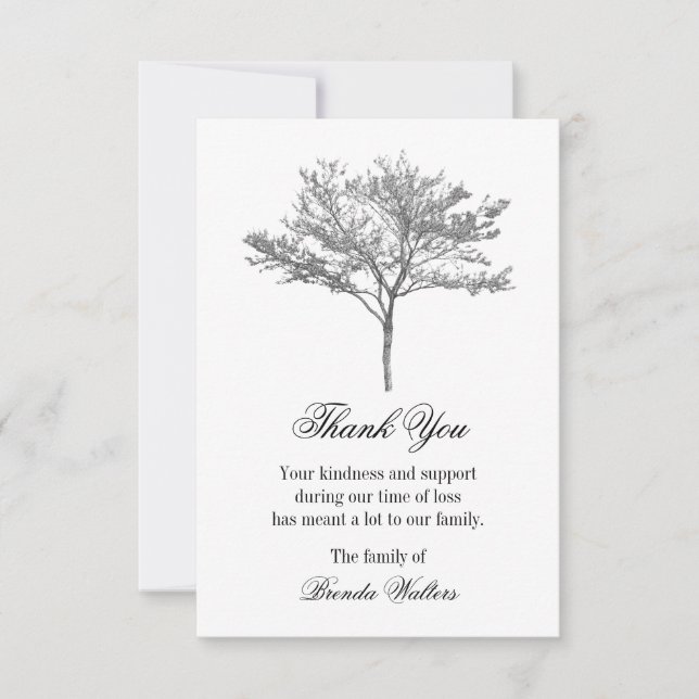 Tarjeta de agradecimiento del funeral del árbol de (Anverso)