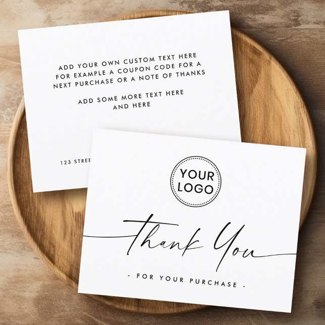 Tarjeta de agradecimiento del logotipo blanco eleg (Logo white elegant script thank you card)