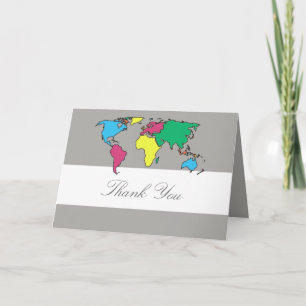 Tarjeta de agradecimiento del mapa del mundo funky