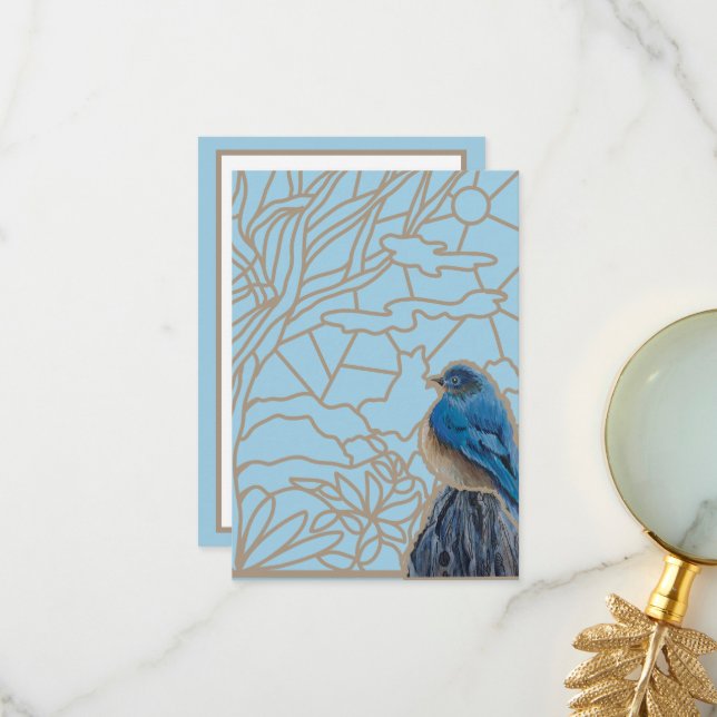 Tarjeta de agradecimiento del pájaro azul feliz (Anverso/Reverso In Situ)