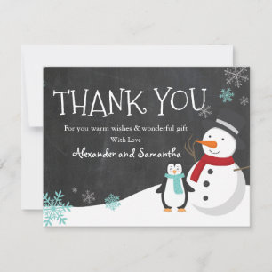 Tarjeta de agradecimiento del pingüino del muñeco