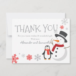 Tarjeta de agradecimiento del pingüino del muñeco