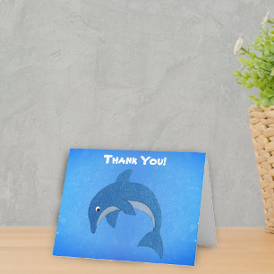 Tarjeta De Agradecimiento Delfín azul de dibujos animados brillante que salt