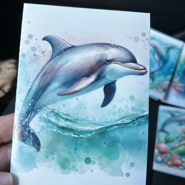 Tarjeta De Agradecimiento Delfín bajo la costa del mar (Dolphin Blank Notecard Stationery)