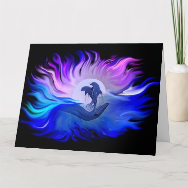 Tarjeta De Agradecimiento Delfines en la luna (Anverso)