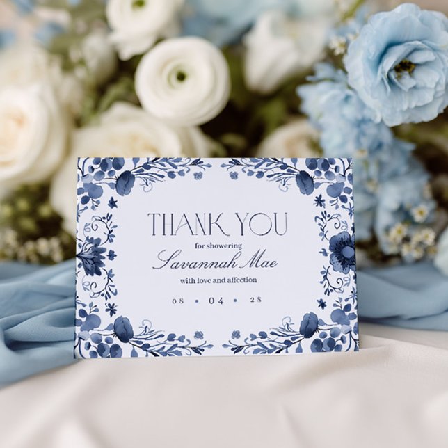 Tarjeta de agradecimiento Delft Blue Toile | Mensa (Subido por el creador)