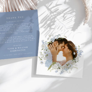 Tarjeta De Agradecimiento Delicada Boda de guirnaldas florales azules gracia