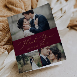 Tarjeta De Agradecimiento Delicada caligrafía de oro Borgoña 3 Collage de fo