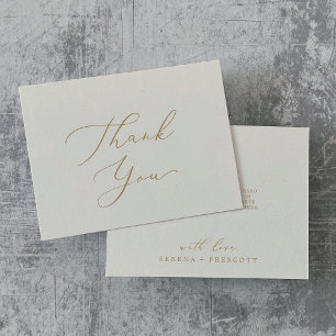 Tarjeta De Agradecimiento Delicada caligrafía de oro Crema