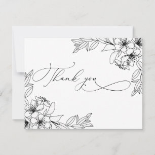 Tarjeta De Agradecimiento Delicada coligrafía Flores negras y blancas gracia
