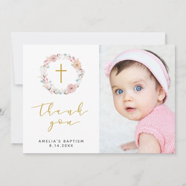 Tarjeta De Agradecimiento Delicada Floral y algodón Gracias (Anverso)