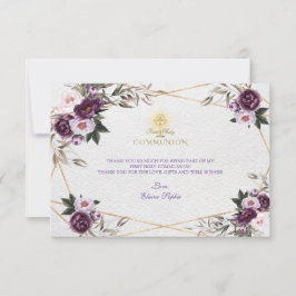 Tarjeta De Agradecimiento Delicada peonía rosada morada florece comunión sag