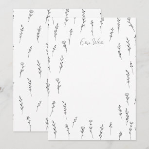 Tarjeta De Agradecimiento Delicadas flores silvestres arte de línea nombre p