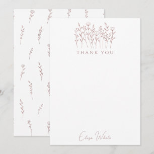 Tarjeta De Agradecimiento Delicadas Flores Silvestres Arte Línea Rosa Person