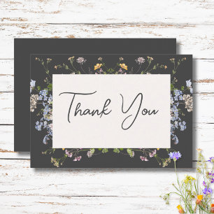 Tarjeta De Agradecimiento Delicado Boda de carbón vegetal Boho Wildflowers