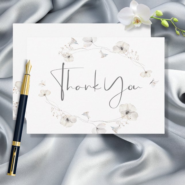 Tarjeta De Agradecimiento Delicado Boda floral blanco y gris blanco moderno (Subido por el creador)
