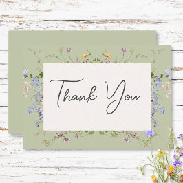 Tarjeta De Agradecimiento Delicado Boda Verde Boho Wildflowers