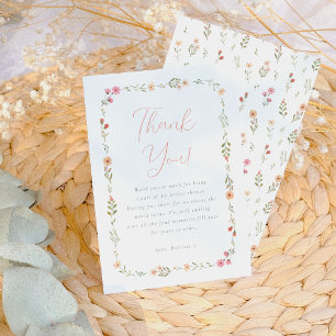 Tarjeta De Agradecimiento Delicado Boho Bridal Shower Floral de Flores Silve